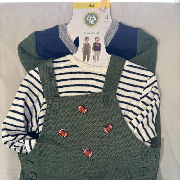 Little Me Other - Little Me 4 piece overall set, green football, 6 mos - NWT